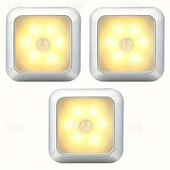 ieftine lumini de noapte cu senzor-Set de lumini de noapte cu senzor de mișcare cu led 3 buc, lumină cu senzor dulap dulap cu 6 LED-uri, iluminare automată cu infraroșu activată cu baterie alimentată pentru un loc nou dulap, dulap, scară, dormitor, coridor, toaletă, dulap