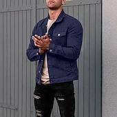preiswerte Herrenjacken &amp; Herrenmäntel-Herren Leichte Jacke Trucker Jacke Sommerjacke Hemdjacke Urlaub Täglich Tasche Frühling &amp; Herbst Einfach Mode Klassisch Revers Regulär Schwarz Weiß Rot Marineblau Blau Jacken