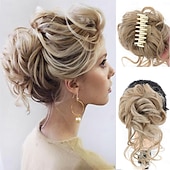 ieftine Meșe-coc dezordonat piesa de par gheare gheare chignon sintetic ciufulit updo cu virici extensii de par coc de par ondulat coc de par artificial scrunchies accesorii de par pentru femei (blond mediu)