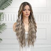 cheap Synthetic Lace Wigs-Synthetic Lace Wig Curly Style 28 inch Dark Brown Middle Part T Part Wig Women&#039;s Wig Dark Brown