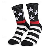 cheap Men&#039;s Socks-Men&#039;s 1 Pair Socks Running Socks Casual Socks Long Socks Black White Color American US Flag Sports &amp; Outdoor Daily Vacation Basic Medium Spring Fall Fashion Casual