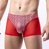 cheap Men&#039;s Boxers Underwear-Men&#039;s 1 PCS Boxers Underwear Boxer Shorts Patchwork Polyester Breathable Soft Comfortable Plaid Color Block Mid Rise Black White