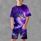 tanie 3D zwierzęta dla chłopca-Dla chłopców 3D Graficzny Smok Koszulka i spodenki Krótki rękaw Lato Sport Moda Codzienny Dzieci 4-12 lat Na zewnątrz Urlop Dopasowana