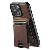お買い得  iPhone用ケース-電話 ケース 用途 iPhone 16 iPhone 15 プロマックスプラス iPhone 14 13 12 Pro Max Plus バックカバー スタンド付き 磁石バックル ワイヤレス充電をサポート レトロ風 TPU PUレザー