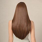 baratos Perucas Sintéticas sem Touca-Perucas sintéticas Liso Franja Lisa Com Franjas Peruca 26 polegadas Sépia Cabelo Sintético Mulheres Cabelo Ombre Confortável Com franja Marrom