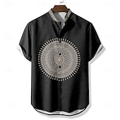 Men's Ethnic Shirt Button Up Shirt Short Sleeve Casual Tribal Vacation Daily Summer Spring Grandad Collar Band Collar Buttons Print Black Blue Khaki 7