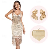 olcso Öltözetek-Retró Ordító 20-as évek 1920-as évek Flapper ruha Szerepjáték Jelmezek Felszerelések A nagy Gatsby Esküvői Vendég Flitter Rojt Női Karácsony Mindszentek napja Farsang Halloween Buli / Este Esküvői