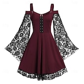 baratos Vestidos-Retro Vintage Medieval Renascentista Vestidos Viking Elfo Renda Mulheres Fantasia Baile de Máscaras Casual / Diário Adulto Vestido