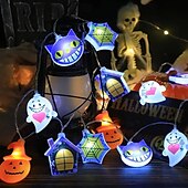 billige Halloween lys-1 stk halloween lysstreng 2m10leds skjelett gresskar hvit spøkelse edderkopp streng lys opplyste spøkelser vanntett utendørs hage terrasse krans lampe for halloween festival atmosfære lys fest dekorasjon