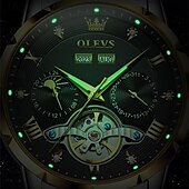baratos Relógio Automático-nova marca olevs moda masculina europeia tendência relógio de negócios calendário luminoso indicação de 24 horas semana relógio mecânico multifuncional pulseira de aço à prova d&#039;água esportes relógio