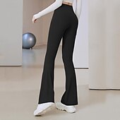 billiga Yoga Leggings &amp; Tights-Dam Yogabyxor Utsvängda byxben Elastiskt midjeband Hög midja Yoga Gymträning Pilates Trikåer Mörkgrå Svart Blå sporter Sportkläder Elastisk Smal