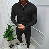 economico Tute basic-Per uomo Tuta Da Ginnastica Tuta da ginnastica Felpa con cerniera a un quarto Aalbicocca Nero Bianco Rosso Grigio chiaro Colletto Mao Liscio 2 pezzi Sportivo Giornaliero Per eventi Streetwear