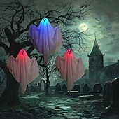 tanie Oświetlenie rekwizytów na Halloween-świecące duch dekoracje na halloween na zewnątrz led wiszące duch dla drzew upiorny oświetlony duch wodoodporne wiszące wystrój halloween ozdoby choinkowe do domu patio stoczni trawnik drzewo