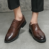 tanie Formalny-męskie klasyczne brązowe buty typu oxford z zapięciem na rzepy – skórzane buty typu brogsy na spotkania biznesowe, wesela i formalne imprezy