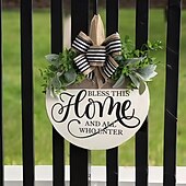 cheap Wreaths &amp; Garlands-1pc Crafting 12 Inches Welcome Sigh For Front Door Big Wooden Wreath Welcome Wreath Farmhouse Front Door Decoration Housewarming Gift for Home Outdoor Indoor