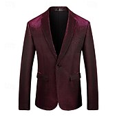 billige Blazere for menn-Herre Blazer Formell kveld Fritid / hverdag Søt Alle årstider 65%Cotton 35%Polyester Ensfarget / vanlig farge Paljetter Fritid Bryllup Enkeltkneppet Blazer Sølv Svart Rød Blå