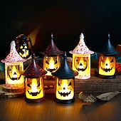 economico Illuminazione di Props di Halloween-lanterna di zucca di Halloween candela elettronica luce jack o lanterna luce zucca lampada notturna lampada a vento modello smorfia atmosfera festa di Halloween decorazione 1/3/5 pezzi