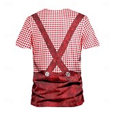 voordelige 3D T-shirts-Oktoberfest Voor heren Ruitjes Duitsland dirndls T-shirt Korte mouw T-shirt 3D-afdrukken Strakke ronde hals Overhemd Vakantie overdreven Ontwerper Carnaval Feest Licht Blauw Blauw 1# Blozend Roze