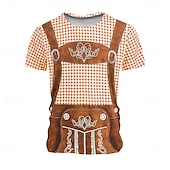 voordelige 3D T-shirts-Oktoberfest Voor heren Ruitjes Duitsland dirndls T-shirt Korte mouw T-shirt 3D-afdrukken Strakke ronde hals Overhemd Vakantie overdreven Ontwerper Carnaval Feest Licht Blauw Blauw 1# Blozend Roze