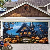 Halloween Door Decorations Halloween Garage Door Cover Pumpkins Jack O Lantern Outdoor Banner Ghost Bats Large Backdrop Decoration for Holiday Out door Decorations Door Home Wall Decorations 56