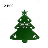 abordables Figurines de collection-Porte-couteau et fourchette de noël en feutre, 12 pièces, sac à couverts de poche en forme d&#039;arbre de noël en forme d&#039;étoile, organisateur de décoration de table pour fête du nouvel an