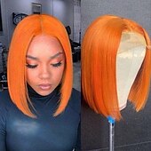 preiswerte Echthaarperücken mit Stirn-Spitzenkappe-Remy Menschenhaar 13x6 Verschluss 13x4 Spitzenfront 4x4 Spitzenfront Perücke Bob Bubikopf Kurzer Bob Seitenteil Brasilianisches Haar Glatt Rosa Rot Blau Lila Perücke 130% 150% 180% Haardichte mit