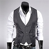 cheap Men&#039;s Vest-Men&#039;s Vest Gilet Wedding Event / Party Daily Fashion Business Spring &amp;  Fall Patchwork Button 2 in 1 Polyester Comfortable Color Block Single Breasted One-button V Neck Regular Fit Black Navy Blue