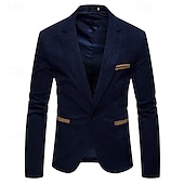 abordables Blazers Clásicos para Hombres-Hombre chaqueta Negocio Fiesta de Cóctel Fiesta de Boda Moda Casual Primavera &amp; Otoño Pana Plano Botón Bolsillo Cómodo Botonadura Simple Chaqueta de sport Burdeos Azul Marino Color Caquí
