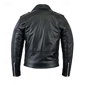preiswerte Lederjacken-Herren Kunstlederjacke übergangsjacke Mantel Bikerjacke Täglich Outdoorbekleidung Winddicht Tasche Frühling &amp; Herbst Einfach Punk Lässig Revers Regulär Schwarz Wein Blau Braun Jacken