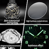 economico Orologi al quarzo-Orologio cronografo da uomo Olevs di lusso con quadrante verde, bicolore in acciaio inossidabile, fasi lunari, impermeabile, luminoso, analogico al quarzo, orologio da polso da uomo con quadrante