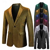 billige Blazere for menn-Herre Blazer Formell kveld Fritid / hverdag Søt Alle årstider 65%Cotton 35%Polyester Ensfarget / vanlig farge Paljetter Fritid Bryllup Enkeltkneppet Blazer Sølv Svart Rød Blå