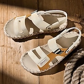 abordables Sandales de Vacances-sandales en cuir pour hommes - pantoufles de plage d&#039;été à bretelles réglables avec boucle