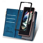 Недорогие Чехлы для Samsung-телефон Кейс для Назначение SSamsung Galaxy Z-сгиб 6 Z Fold 5 Z Fold 4 Z Fold 3 Кошелек для карт Магнитный Молния с ремешком на запястье Ретро Геометрический рисунок ПК Кожа PU