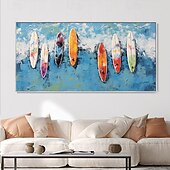 preiswerte Landschaftsgemälde-handgemaltes, individuell gefärbtes Surfbrett-Ölgemälde, handgemachtes Sommer-Surf-Schwimmparty-Gemälde, abstraktes blaues Ozean-Seestück, Leinwand-Ölgemälde, Wandbild, Gemälde für Wohndekor, Geschenk