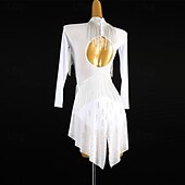 voordelige Latin danskleding-Latijnse dans Kleding Strass Kwastje Dames Prestatie Opleiding Lange mouw Hoog Spandex Tule