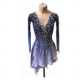 cheap Figure Skating Dresses-Figure Skating Dress Women&#039;s Ice Skating Skirt Dress Purple Thumbhole Open Back Spandex High Elasticity Professional Competition Skating Wear Thermal Warm Classic Crystal / Rhinestone Long Sleeve Ice