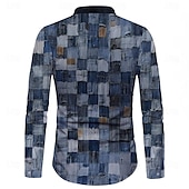 ieftine Model Geometric-Bărbați Plisat Model Geometric Cămașă Camașă cu nasturi Manșon Lung Casual Zilnic Concediu Vară Primăvara &amp; toamnă Guler în picioare Nasturi Imprimeu Roz Îmbujorat Albastru piscină Prună Mov