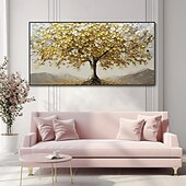 preiswerte Blumen-/Botanische Gemälde-großes 3D goldenes Baum Leinwand Ölgemälde handgemachte Herbst Natur Landschaft Malerei handgemachte Wand Kunst botanische Messer Malerei leichter Luxus für Wohnzimmer Dekor
