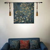 billige Jacquard vevde gobeliner-jacquard vevd billedvev gobelin aubusson veggkunst hengende stor billedvev reproduksjon vevstol bomullsvev mandelblomster belgisk billedvev (uten dusker og stang)