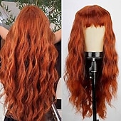economico Parrucche da festa-Parrucca Sintetica con Parte Centrale Parrucca Lunga Rosso Mogano Verde Rosa Bionda Parrucche Sintetiche Cosplay di Halloween