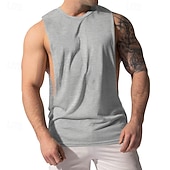 abordables Camisetas sin mangas de gimnasio-Hombre Camiseta sin mangas Top Camisa sin mangas Camiseta muscular de gimnasio Sin Mangas Cuello Barco Verano Plano Moda Design Músculo Exterior Gimnasia Noche Azul Piscina Azul Marino Gris Ligero