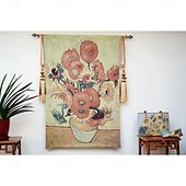 preiswerte Jacquardgewebte Wandteppiche-Jacquardgewebter Wandteppich, Gobelin, Aubusson-Wandkunst, großer Wandteppich, Reproduktion, Webstuhl, Baumwollgewebe, Sonnenblumen, belgischer Wandteppich (ohne Quasten und Stange)
