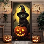 billige Halloween dørdeksler-halloween dørdekorasjoner halloween dørdeksler svart katt gresskar dør billedvev dør gardin dekorasjon bakteppe dør banner for inngangsdør gårdshus ferie fest dekor forsyninger