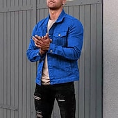 preiswerte Herrenjacken &amp; Herrenmäntel-Herren Leichte Jacke Trucker Jacke Sommerjacke Hemdjacke Urlaub Täglich Tasche Frühling &amp; Herbst Einfach Mode Klassisch Revers Regulär Schwarz Weiß Rot Marineblau Blau Jacken
