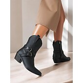 levne Cowboy &amp; Western Boots-dámské černé westernové kotníkové kovbojské boty s detaily přezek pro módu i běžné nošení