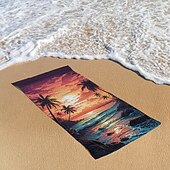 economico Set di asciugamani-telo mare con stampa albero di cocco al tramonto sulla spiaggia asciugamano da bagno morbido e ad asciugatura rapida asciugamano super assorbente asciugamano da viaggio leggero adatto per zaino in