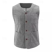 Χαμηλού Κόστους Gilets-Ανδρικά Veste Gilet Γάμου Εκδήλωση / Πάρτι Καθημερινά Μοντέρνα Δουλειά Άνοιξη &amp; Χειμώνας Κουμπί Τσέπη Πολυεστέρας Άνετο Σκέτο Μονόπετο Ενός Κουμπιού Λαιμόκοψη V Κανονικό Μαύρο Ανοικτό Γκρίζο Γιλέκο