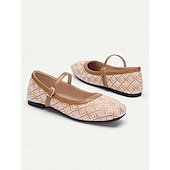 baratos Sapatilhas de mulher-sapatilhas femininas de tecido estampado mary jane - sapatos elegantes de salto baixo com alça ajustável para conforto diário