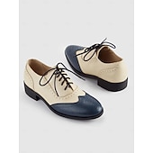 economico Scarpe oxford da donna-Per donna Oxford Retrò Scarpe Bullock Esterno Ufficio Giornaliero Motivo cashemire Color Block Lacci Quadrato Punta tonda Vintage Classico PU Con lacci intrecciali Bianco/blu