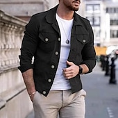 preiswerte Herrenjacken &amp; Herrenmäntel-Herren Leichte Jacke Trucker Jacke Sommerjacke Hemdjacke Urlaub Täglich Tasche Frühling &amp; Herbst Einfach Mode Klassisch Revers Regulär Schwarz Weiß Rot Marineblau Blau Jacken